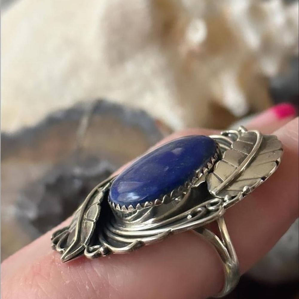 Lapis Statement Sterling Silver Southwestern Ring - image 4